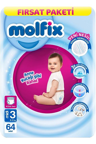 Molfix Economic Deal - Size 3 Midi Panty Diapers, 128 Pieces (6-11kg)