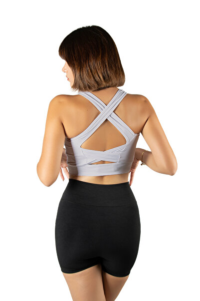 Terapi Men Gri Sırt Detaylı Fitted/Vücuda Oturan Kare Yaka Spor Bluz