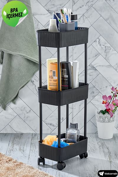 welcomein Raft multifuncțional cu 3 niveluri Organizator pentru baie și bucătărie (cu roți) Elegant pe 3 niveluri