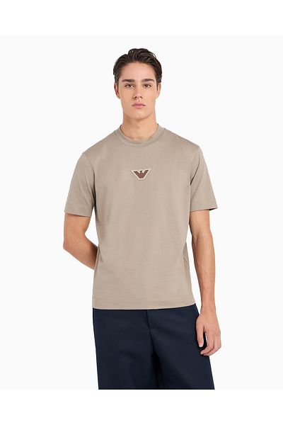 Emporio Armani Ανδρικό μπλουζάκι μπεζ - Οργανικό βαμβάκι, κοντό μανίκι, με λογότυπο μάρκας 6D1TD7 1JOCZ-0152