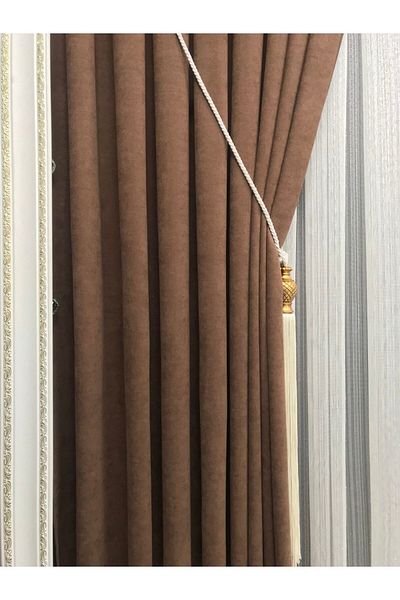Perde Pendik Yellow/Beige Single Wing Island Fund Holder - 1/3 Close Pleat Curtain