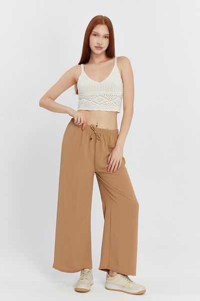 Muzzem Women's Elastic Waist Wide Leg Loose Summer Trousers Aerobin Fabric