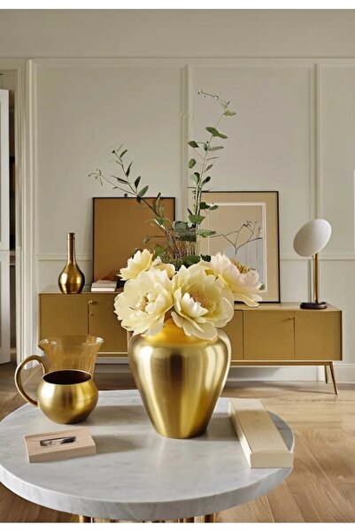 Lui Tasarım İskandinav Tarzı Bohem Trend Sade Seramik Küp Vazo Gold