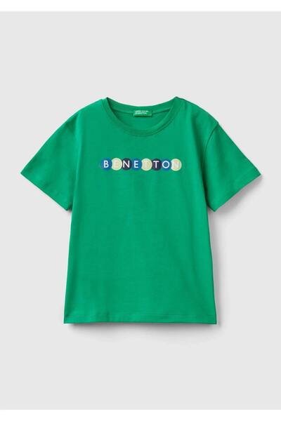 United Colors of Benetton Boy's Green Benetton Written Summer T-Shirt