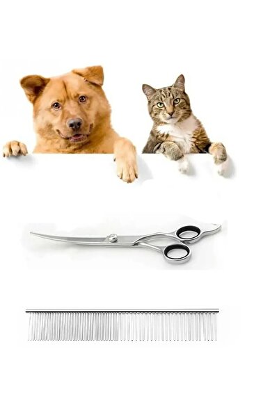 valkyrie Profesyonel Kavisli (Oval) 7 inç Pet Kedi Köpek Evcil Hayvan Saç Tüy Şekil Kesme Makası Metal Tarak