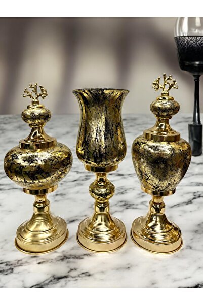 GİTTİGİTTİ 3'lü Dekoratif Prestij Dekoratif Vazo Set Gold