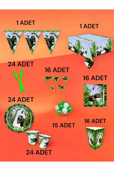 VibeHome Dinosaur Themed XL Pack for 24 - Birthday Party and Fun Events