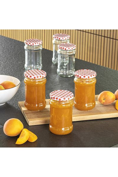 Viwares Einmachglas 315 ml, rund, 6er Set in klassisch-zeitlosem Karo-Design