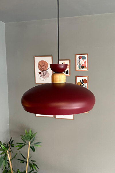 Bamyum Estrela Vişne Çürüğü Tekli Sarkıt Avize Geniş Ahşap Şapka İç Mekan Aydınlatma Dekoratif Mutfak Cafe