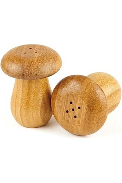 Meturas Daiviolastore Natural Bamboo Mushroom Look Set of 2 Salt and Pepper Shakers - 8 cm Acacia and Bamboo