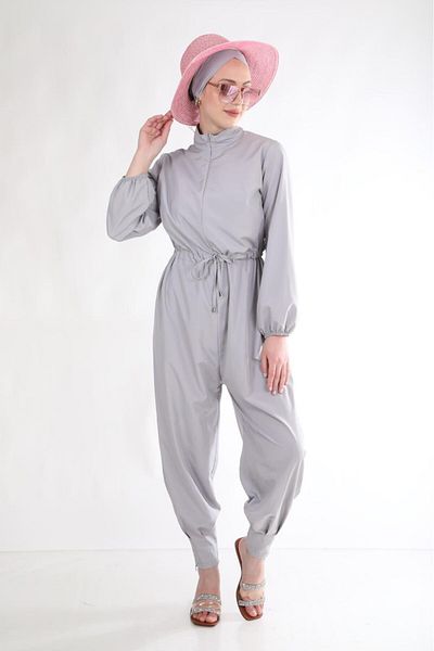 ns tasa Pleated Gray Design Hijab Jumpsuit Swimsuit