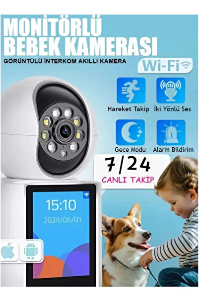 qasul Monitörlü Smart Ip Full Hd 360° Akıllı Bebek Kamerası İki Yönlü Ses Gec...