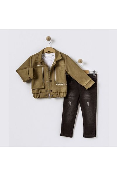 tipycix kids wear Suede Jacket Jeans T-Shirt 3-Piece Set