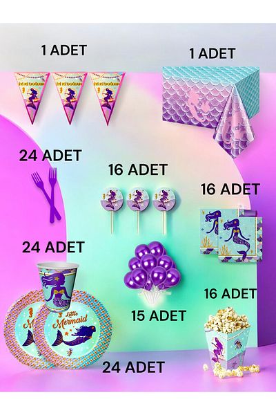 VibeHome Mermaid Themed XL Pack for 24 - Birthday Party and Fun Events