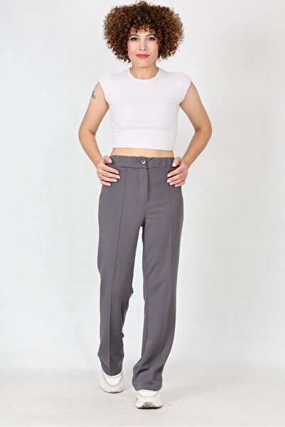 Öz klas Store بنطال Palazzo نسائي عالي الخصر - تفاصيل مضلعة وأزرار وأرجل إسبانية