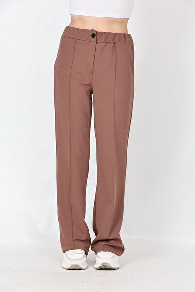 Öz klas Store Women's High Waist Palazzo Pants - Ribbed Detail, Button and Sp...