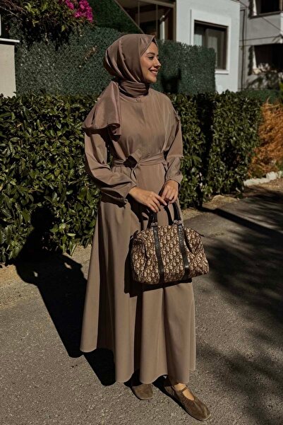 ZÜLAYS Asimetrik Nervür Detaylı Elbise Vizon