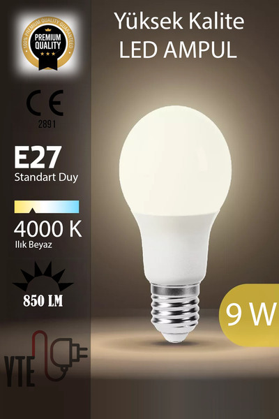 YTE 4000 K E 27 Led Ampul Ilık Beyaz 9 W Yüksek Kalite Göz Yormayan Ampul