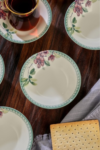 Cooker 6 Adet Desenli Porselen Çay Tabağı