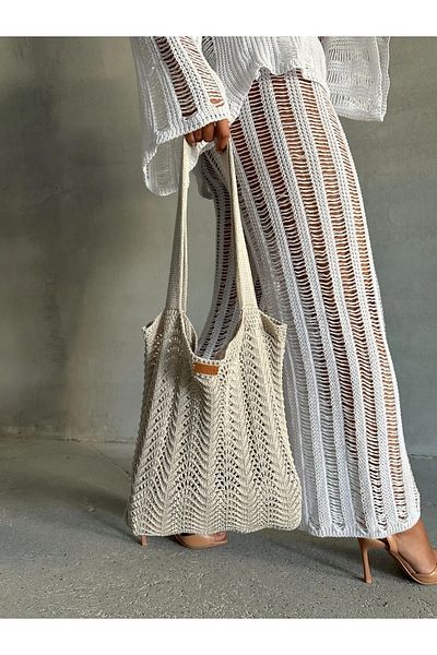 nosia fashion Πλεκτή τσάντα παραλίας με σχέδιο Wave