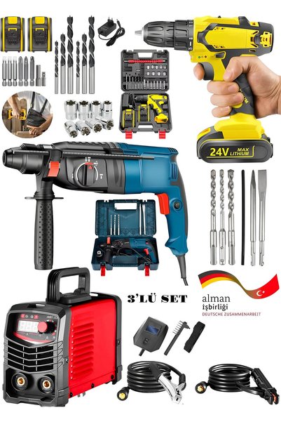 SCHUTZENGER 3'lü Set İnvertec Kartlı Kaynak Makinesi Soğutmalı -Kırıcı Delici...