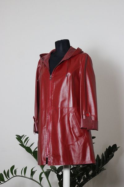 HIMY SHOP Genuine Leather Women's Double-Sided Checkered Hooded Ribbed Jacket