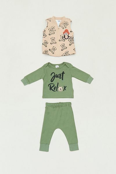 Fulla Moda 3-Piece Boy's Set with Teddy Bear Embroidered Vest
