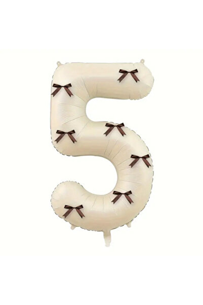 Çemrek Süs Parti بالون رقمي باللون البيج مع فيونكة بنية مقاس 34 بوصة