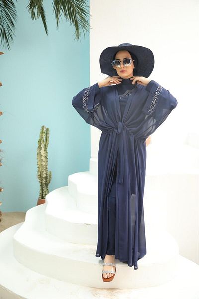 ns tasa Basic Navy Blue Women's Stone Design Hijab Pareo