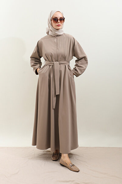 ZÜLAYS Asimetrik Nervür Detaylı Elbise Vizon