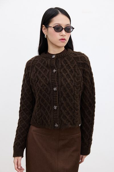 Manuka Brown Cardigan - Hair Knit Detail