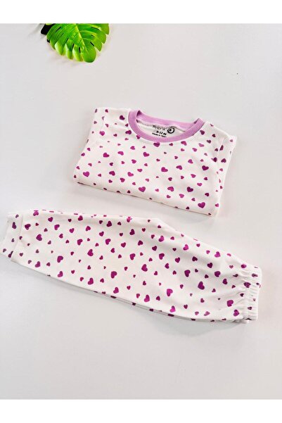 EFU BABY %100 Pamuklu Kalp Desenli Bebek Çocuk Pijama Takım