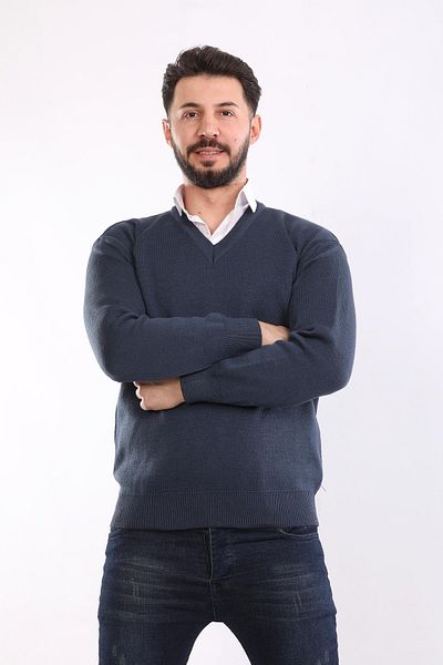 HEDEFNUR TEKSTİL Pulover din tricot cu decolteu în V pentru bărbați Pulover din acrilic pentru bărbați