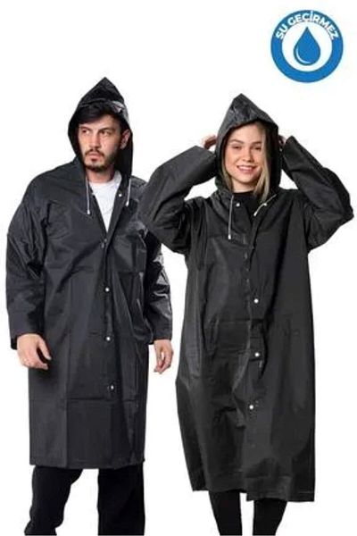 Rainwalker معطف واق من المطر بغطاء رأس من قماش إيفا باللون الأسود للرجال والنساء - مقاوم للرياح ومتين