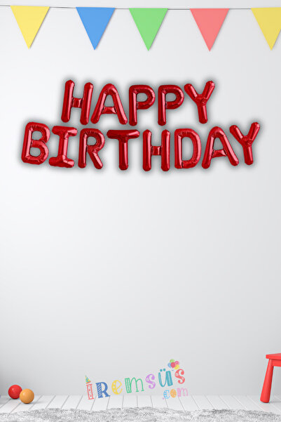 mypartyready Happy Birthday Yazılı Kırmızı Renk Folyo Harf Balon Seti 36 Cm K...