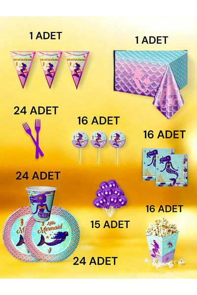 VibeHome Mermaid Themed XL Pack for 24 - Birthday Party and Fun Events