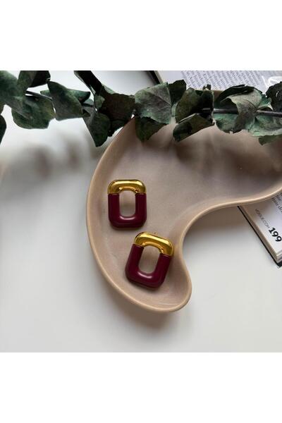 Alice İsstanbul Burgundy Gold Detail Earrings
