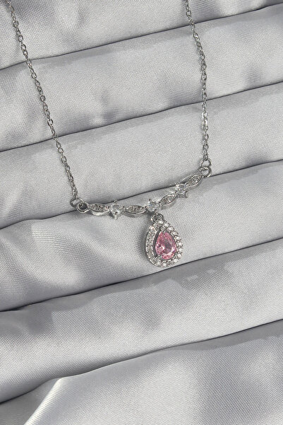 Skygo 316L Steel Silver Color Pink Zircon Stone Drop Necklace - Tj-Bko8919