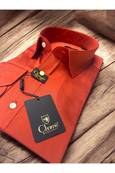Chamis SlimFit Nar Çiçeği Saten Klasik Yaka Gömlek