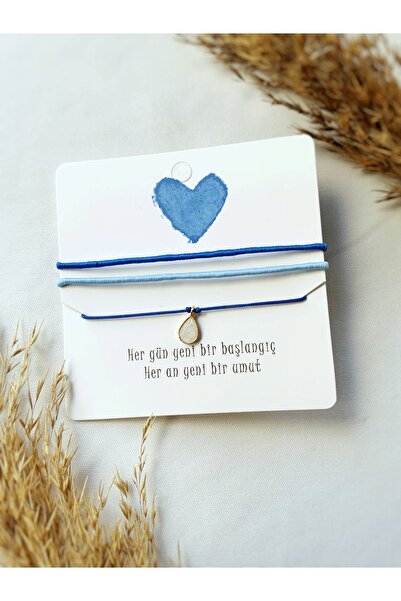 Atölye Merdiven 3lü Bileklik Seti Beyaz Damla Mavi Tonları Bileklik Seti