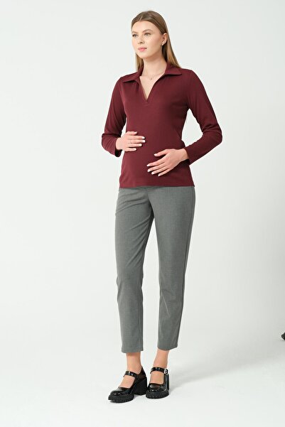 BUSA Maternity Stretchy Abdominal Band Waist Adjustable Mom Fit Classic Gabardine Pants Dark Gray