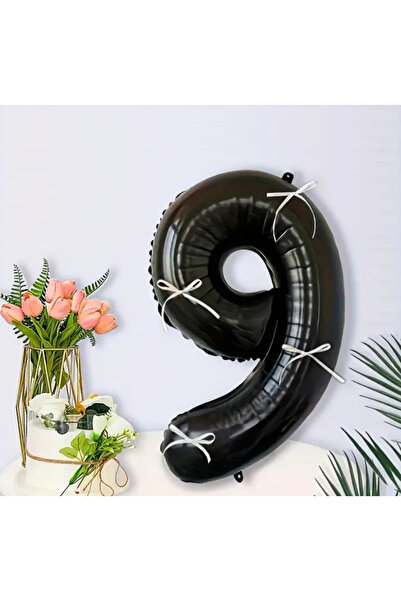 Çemrek Süs Parti Black Numeral Foil Balloon with Cream Bow 40 Inches