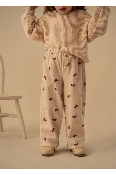 Kirazkids Pantaloni largi din catifea cu model croissant pentru fete și băieți