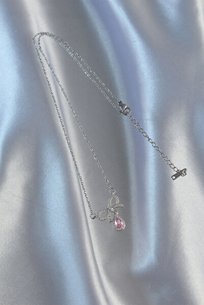 Skygo 316L Steel Silver Color Pink Zircon Stone Drop Necklace - Tj-Bko8919