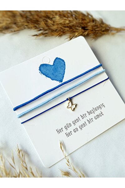 Atölye Merdiven 3lü Bileklik Seti Beyaz Kelebek Mavi Tonları Bileklik Seti