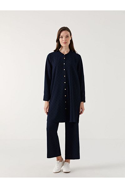 LC Waikiki Lcw Grace Navy Blue Crew Neck Polka Dot Women's Shirt Tunic