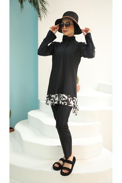 ns tasa Julia Hemline Geometric Pattern Design Hijab Swimsuit Set