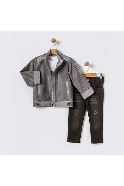 tipycix kids wear Cotton Woven Jacket Jeans Pants Combed Cotton T-Shirt 3 Piece Set