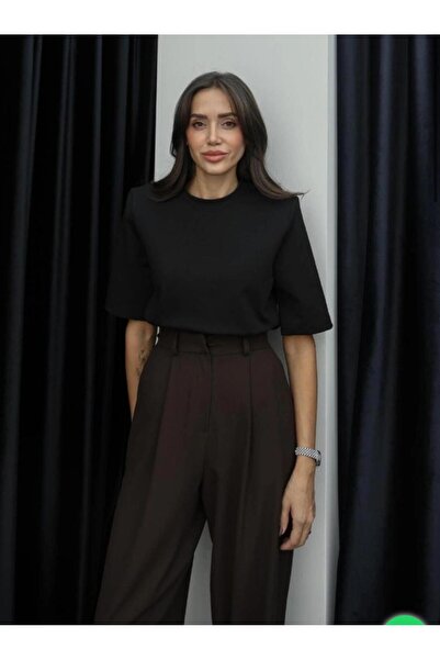 CADDELAMODA Femei Crew Neck Tok Texture Basic