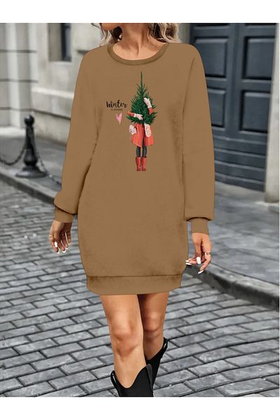 Kokosh moda Γυναικείο μακρυμάνικο φόρεμα με λαιμόκοψη κοντό βισκόζη με δύο κλωστές